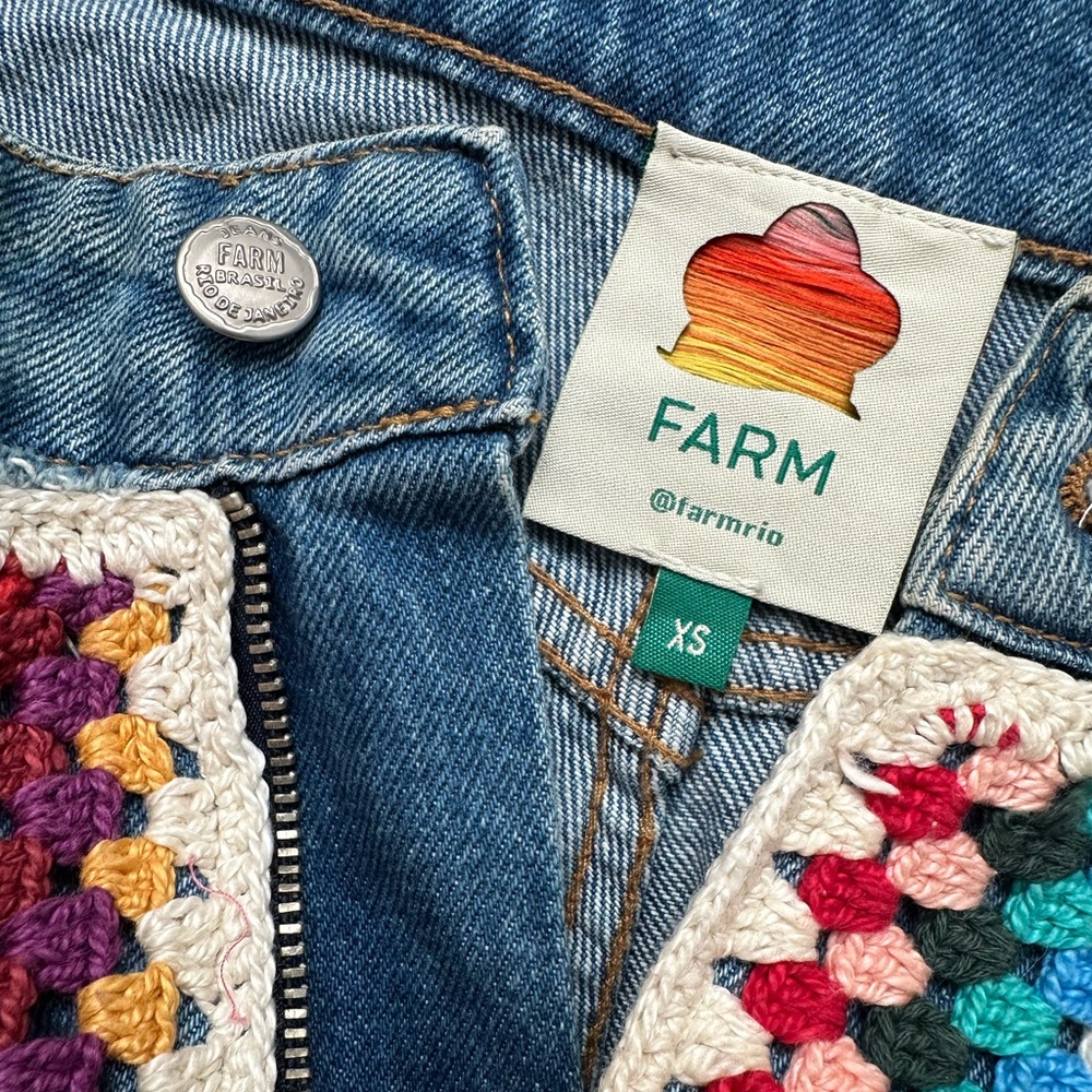 Farm Rio Ultra High Rise Crochet Denim Shorts - Picture 3 of 6